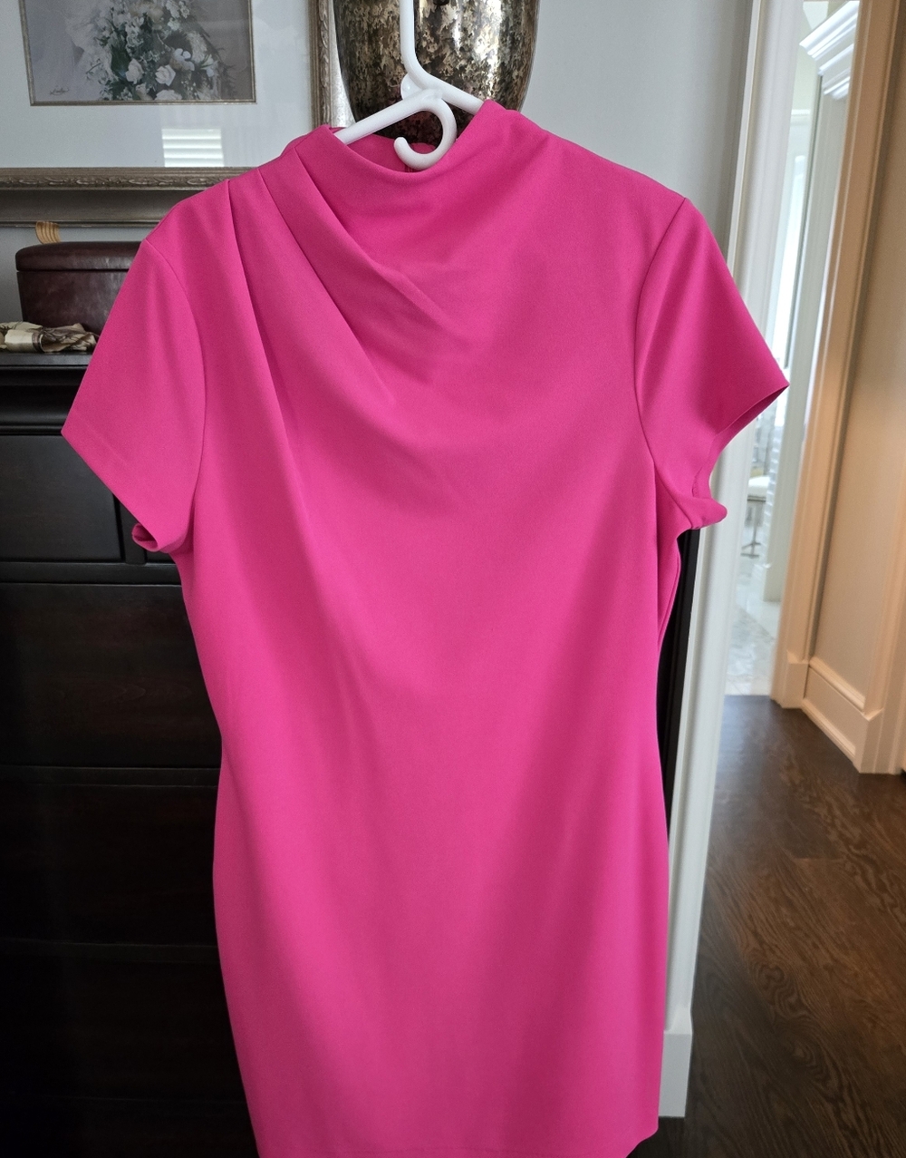 Alexi Admore Hot Pink Asymmetric Mock Neck Dress, Hot Pink Size Xl
